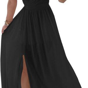 Womens Sleeveless Deep V-Neck Maxi Dress with Slit Casual Summer Beach Wear